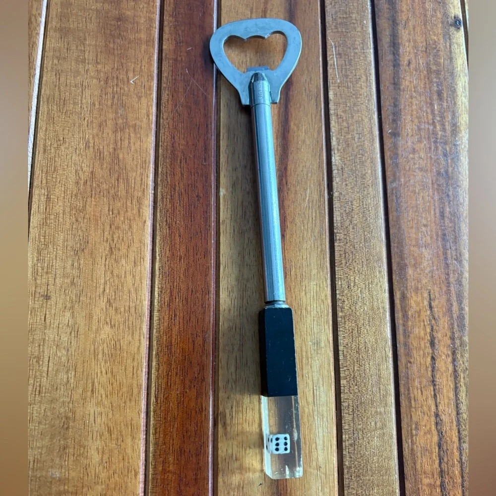 MCM Vintage Bartender Bar Utensils Floating Dice in Lucite Handles Bottle Opener